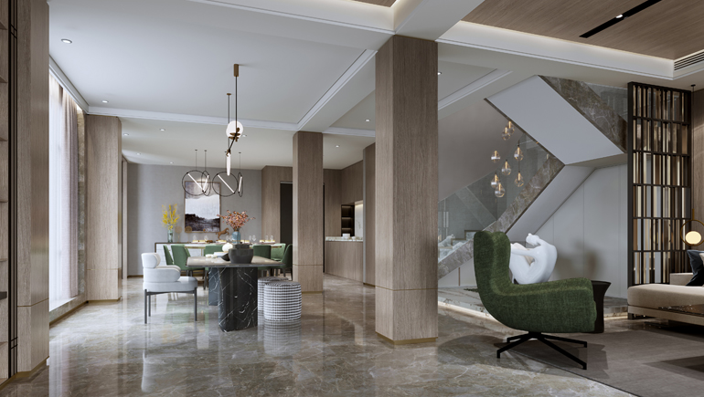 觀湖園300平意式輕奢風格裝修效果圖